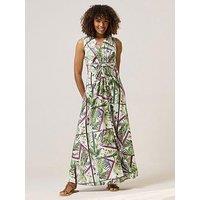 M&Co Tropical Twist Front Sleeveless Maxi -Green