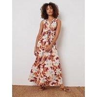 M&Co Floral Twist Front Sleeveless Maxi - Orange