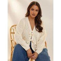 Yours Curve Pointelle Double Tie Cardigan - Blue