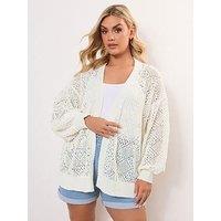 Yours Curve Diamond Stitch Balloon Cardigan - Green