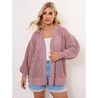 Yours Curve Diamond Stitch Balloon Cardigan - Pink