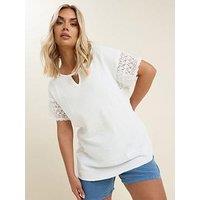 Yours Curve Crochet Cheesecloth Top - White