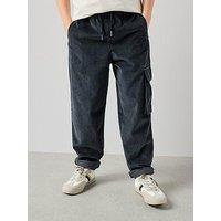 The Very Collection Boys Cord Wide Leg Cargo Trousers - Charcoal Grey