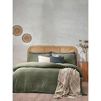 Yard Chunky Waffle 100% Cotton Duvet Cover Set In Green