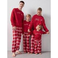 The Very Collection Mens Family Christmas Pj Jolly Brushed Back Sweat And Woven Bottom Set - Red