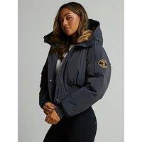 Zavetti Canada Ossani Split Hood Crop Puffer Bomber Jacket - Grey