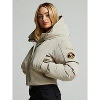 Zavetti Canada Ossani Split Hood Crop Puffer Bomber Jacket - Beige