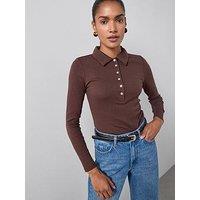 The Very Collection Long Sleeve Button Collar Top - Brown
