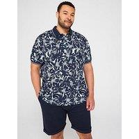 D555 Hawaiian Print Short Sleeve Polo Shirt - Blue