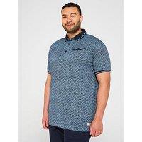 D555 Printed Polo Shirt With Ribbed Collar - Blue