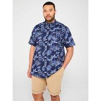 D555 Hawaiian Print Short Sleeve Shirt - Navy
