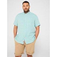 D555 Linen Mix Short Sleeve Pocket Detail Shirt - Light Green