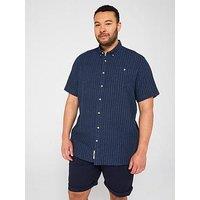 D555 Jacquard Linen Mix Short Sleeve Shirt - Navy
