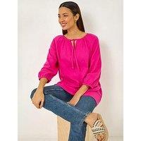 Roman Tie Neck Tunic Top - Cerise