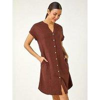 Roman Linen Mix Shift Dress - Chocolate
