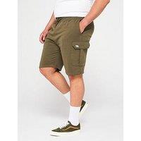 D555 Elasticated Waist Embroidery Detail Fleece Cargo Shorts - Khaki