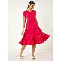 Roman Frill Tiered Smock Midi Dress - Pink