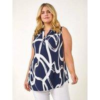 Roman Curve Abstract Print Vest Top - Navy
