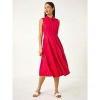 Roman Embroidered Buttoned Midi Dress - Red