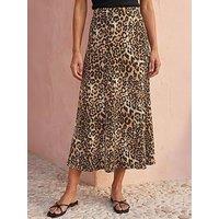 Roman Leopard Print A-Line Midi Skirt - Tan