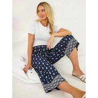 Roman Petite Aztec Border Cropped Trouser - Navy