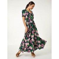 Roman Floral Shirred Maxi Dress - Pink