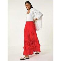 Roman Broderie Tiered Maxi Skirt - Red