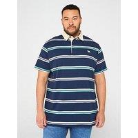 D555 Stripe Short Sleeve Rugby Polo Shirt - Navy