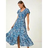Roman Paisley Print Crinkle Maxi Dress - Navy