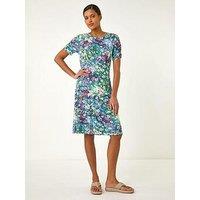 Roman Ditsy Floral Print Stretch Short Dress - Green