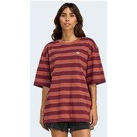 Adidas Originals Womens Striped Short Sleeve Tee - Dark Red