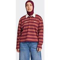 Adidas Originals Womens Long Sleeve Graphic Polo - Dark Red