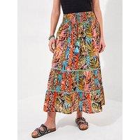 Joe Browns Tropical Paradise Tiered Maxi Skirt - Orange