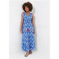 Joe Browns Petite Santorini Blues Tie Shoulder Cotton Maxi Dress - Blue
