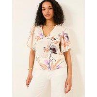 Fatface Florence Flute Sleeve Top - Beige