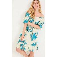 Fatface Benny Blurred Floral Midi Dress - White/ Blue