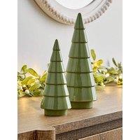 Very Home Set Of 2 Ceramic Tabletop Christmas Trees