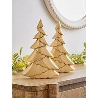 Very Home Set Of 2 Wooden Christmas Tree Tabletop Decorations