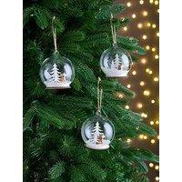 Very Home Set Of 3 Glass Snow & Fox Christmas Tree Baubles
