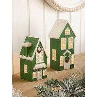 Very Home Set Of 2 Ceramic House Tea Light Holder Christmas Decorations
