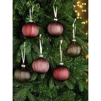 Very Home Set Of 6 Ribbed Glass Christmas Tree Baubles