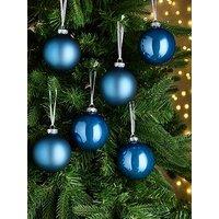 Very Home Set Of 12 Blue Glass Christmas Tree Baubles