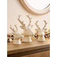 Very Home Set Of 3 Ceramic Deer Head Christmas Decorations
