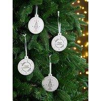 Very Home Set Of 4 Ceramic Merry Christmas Tree Decorations