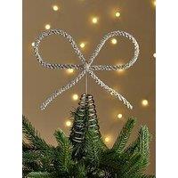 Very Home Silver Bow Christmas Tree Topper