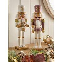 Very Home Set Of 2 Dusky Pink/White 12" Nutcracker Christmas Decorations