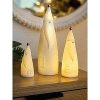 Very Home Set Of 3 Ceramic Light Up Santa Christmas Decorations