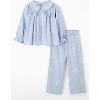 The Very Collection Girls Bow Print Collar Revere Pyjama Set