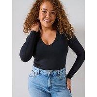 V By Very Curve Soft Touch Long Sleeve Bodysuit - Black
