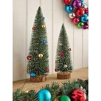 Three Kings Set Of 2 Frosted Fir Christmas Trees With Baubles